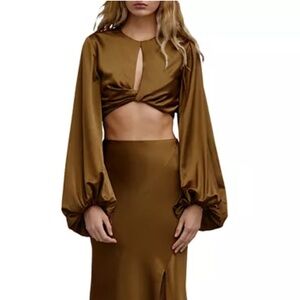 Significant Other Mini Cropped Cutout Top in Dark Gold, Size 10 NEW w/Tag $210